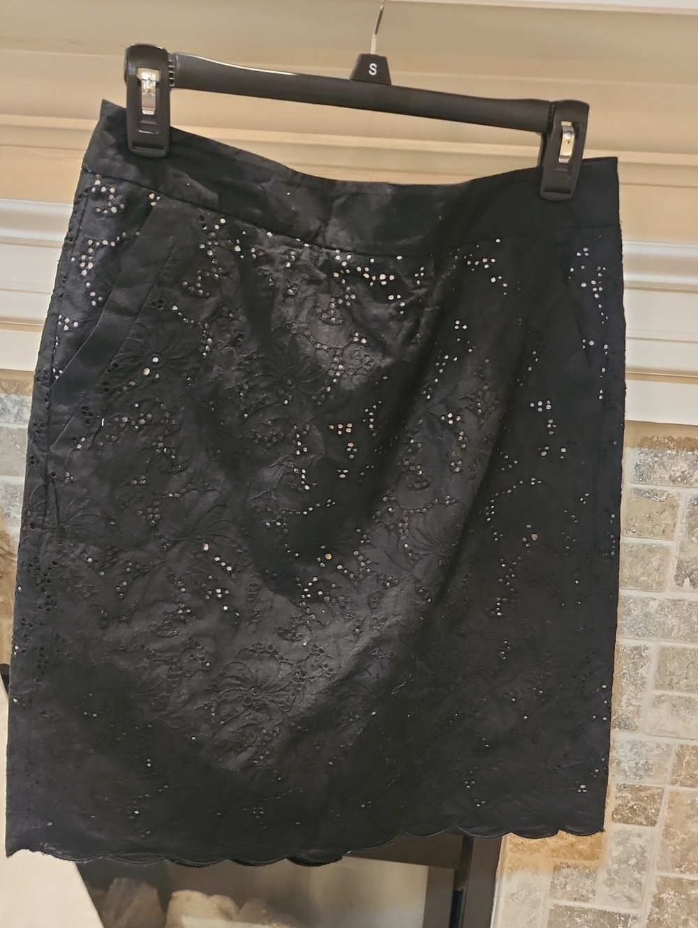 LOFT Black Embroidered Eyelet Scallop-Hem Mini Skirt
